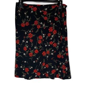 Ann Taylor red floral print black rayon skirt size 4p